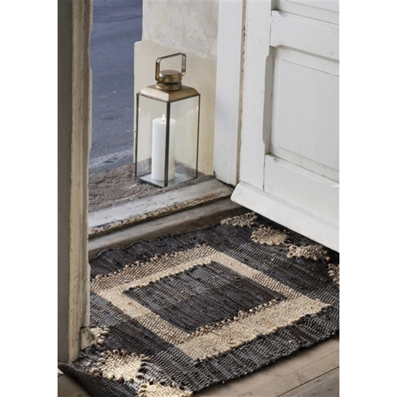 Madam Stoltz-collectie Leather doormat w/ jute Coffee brown, natural