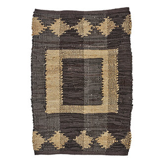 Madam Stoltz Leather doormat w/ jute Coffee brown  natural