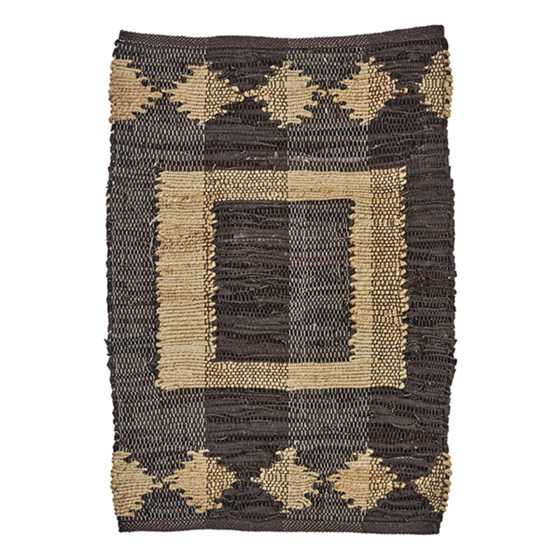 Madam Stoltz-collectie Leather doormat w/ jute Coffee brown, natural