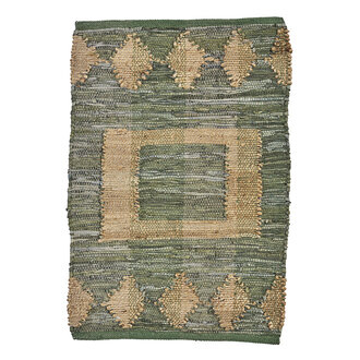 Madam Stoltz Leren deurmat met jute Groen, Naturel Madam Stoltz Leren deurmat met jute Groen, Naturel