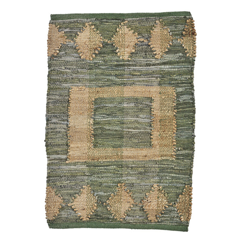 Madam Stoltz-collectie Leather doormat w/ jute Green, natural
