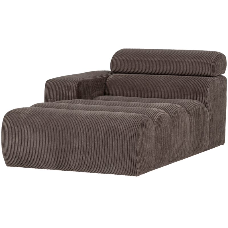 WOOOD-collectie NOVI CHAISE LONGUE ELEMENT ARM LINKS RIBSTOF GRIJSBRUIN