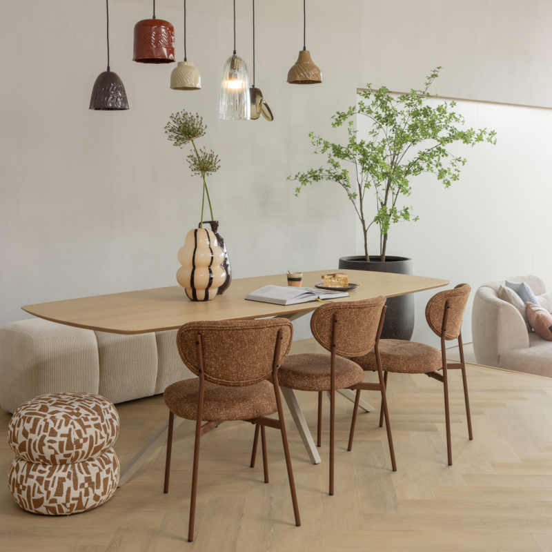 WOOOD-collectie ANIC POEF MET GRAFISCH PATROON BRUIN