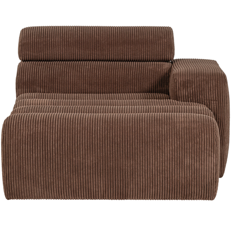 WOOOD-collectie Novi Chaise Longue Element Arm Rechts Ribstof Mokkabruin