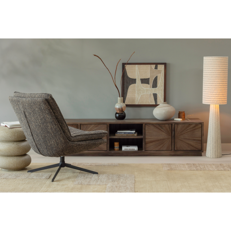 WOOOD-collectie LOFT VLOERLAMP METAAL/BOUCLE NATUREL MET STREPEN 130xO30CM