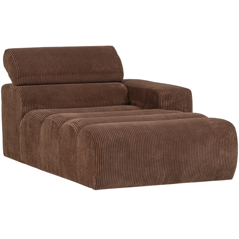 WOOOD-collectie Novi Chaise Longue Element Arm Rechts Ribstof Mokkabruin