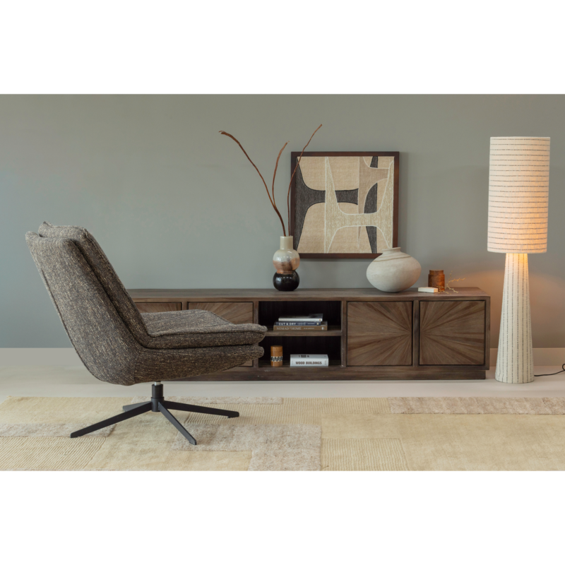 WOOOD-collectie LOFT VLOERLAMP METAAL/BOUCLE NATUREL MET STREPEN 130xO30CM