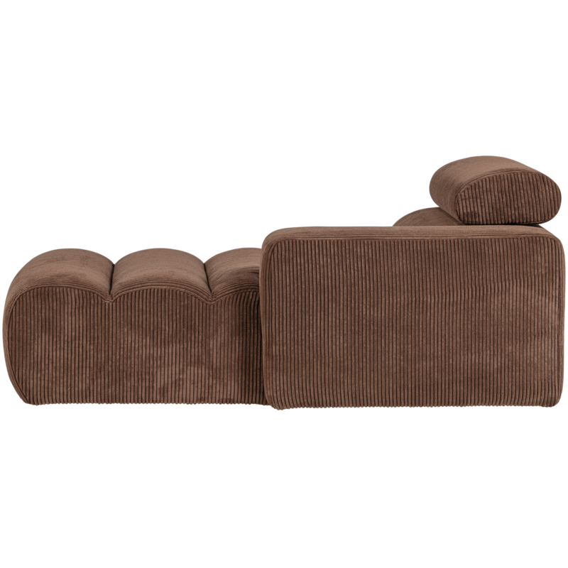WOOOD-collectie Novi Chaise Longue Element Arm Rechts Ribstof Mokkabruin