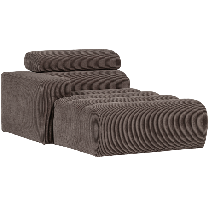 WOOOD-collectie NOVI CHAISE LONGUE ELEMENT ARM LINKS RIBSTOF GRIJSBRUIN