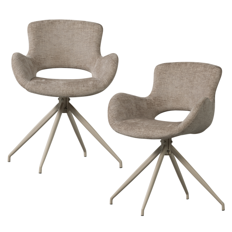 WOOOD-collectie Eliva Eetkamerstoel Structure Velvet Zand - Set Van 2
