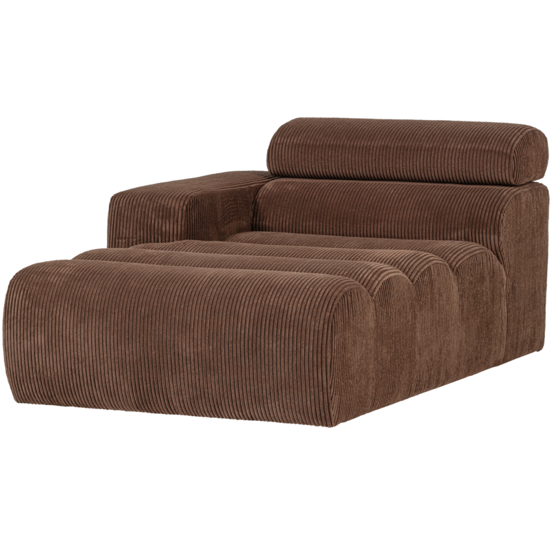 WOOOD-collectie Novi Chaise Longue Element Arm Links Ribstof Mokkabruin