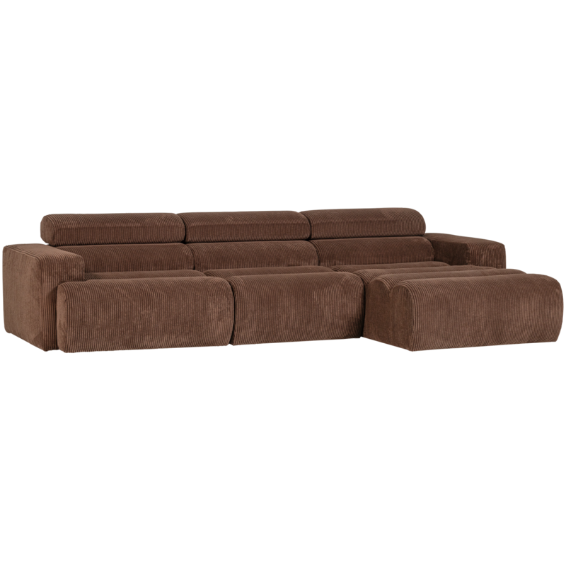 WOOOD-collectie Novi Chaise Longue Bank Rechts Ribstof Mokkabruin