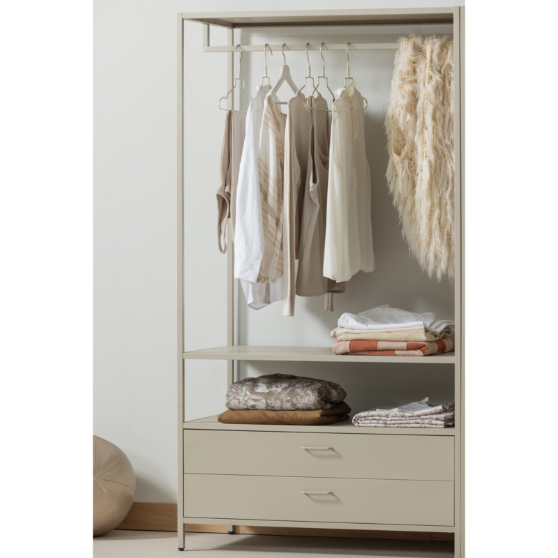 WOOOD-collectie Ferris Open Kledingkast 100 Cm Metaal Zand