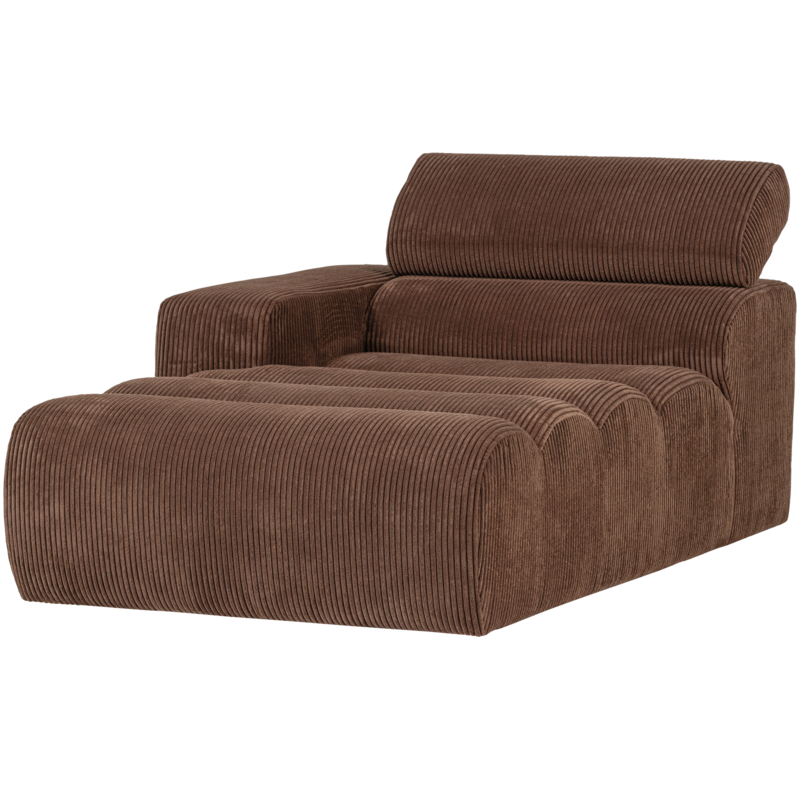 WOOOD-collectie Novi Chaise Longue Element Arm Links Ribstof Mokkabruin