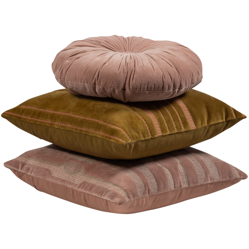 WOOOD-collectie FEIS KUSSENS VELVET ROZE/NATUREL - SET VAN 3 - Copy
