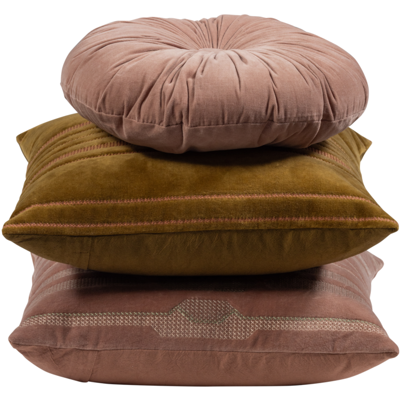 WOOOD-collectie FEIS KUSSENS VELVET ROZE/NATUREL - SET VAN 3 - Copy
