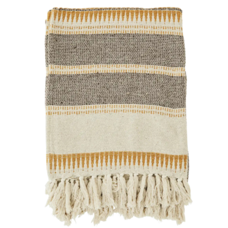 Madam Stoltz Plaid van recycled katoen offwhite,bruin,honing