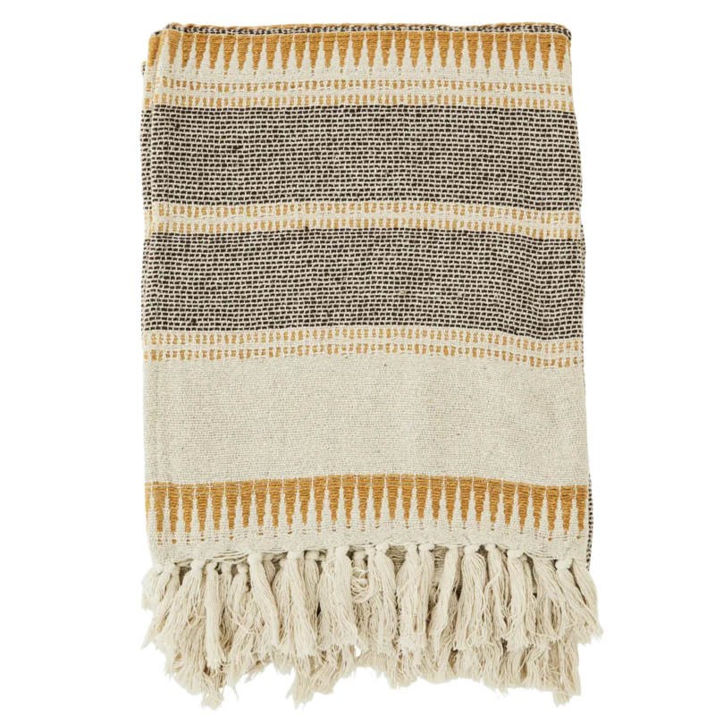 Madam Stoltz-collectie Plaid van recycled katoen offwhite,bruin,honing
