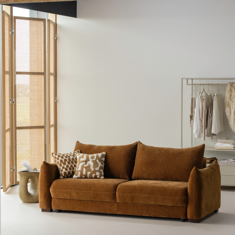 WOOOD-collectie Jonne 3-Seater Sofa Bed Chenille Brown