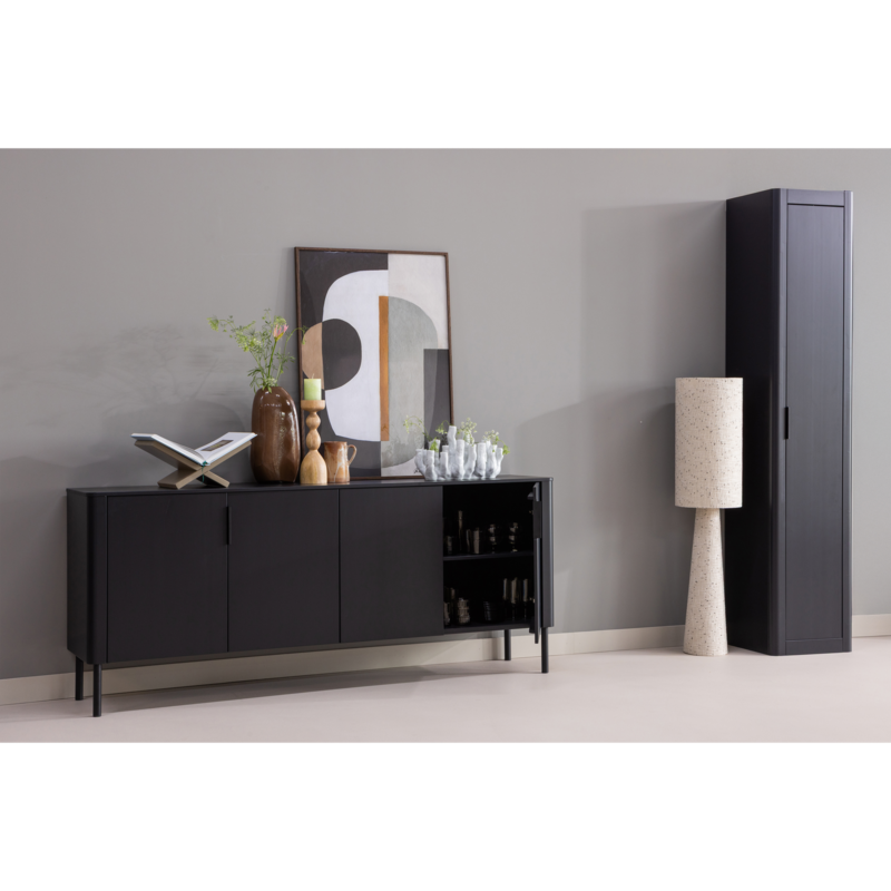 WOOOD-collectie Gunnar Smalle Hoge Kast Grenen Matzwart [Fsc]