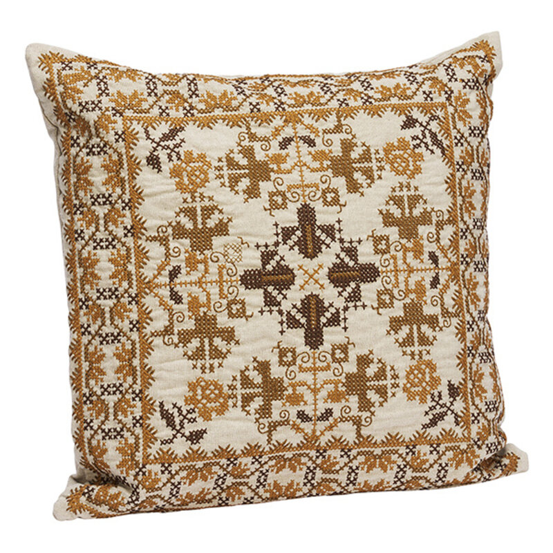 Madam Stoltz-collectie Geborduurde kussenhoes Beige, pompoen, tapenade, bruin