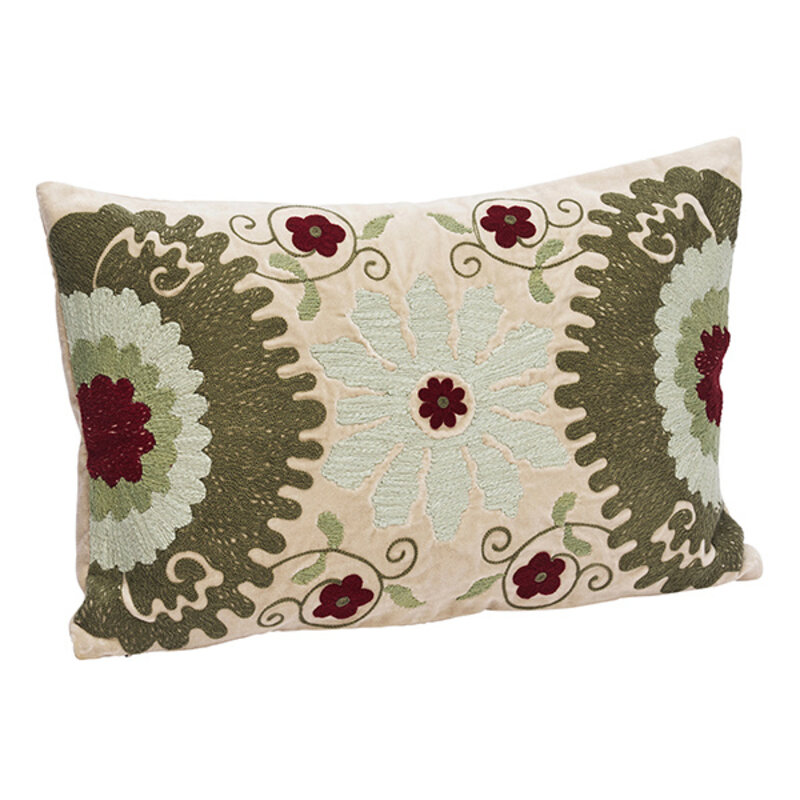 Madam Stoltz-collectie Embroidered velvet cushion cover Grey, sage, green, olive, ruby wine