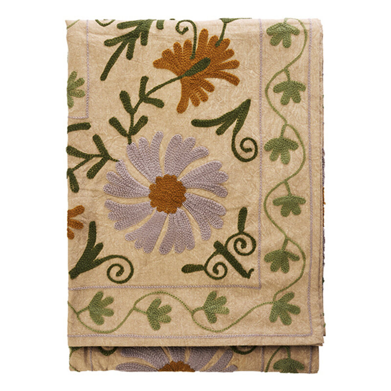 Madam Stoltz-collectie Suzani embroidered cotton throw Old rose, stone, pumpkin, green
