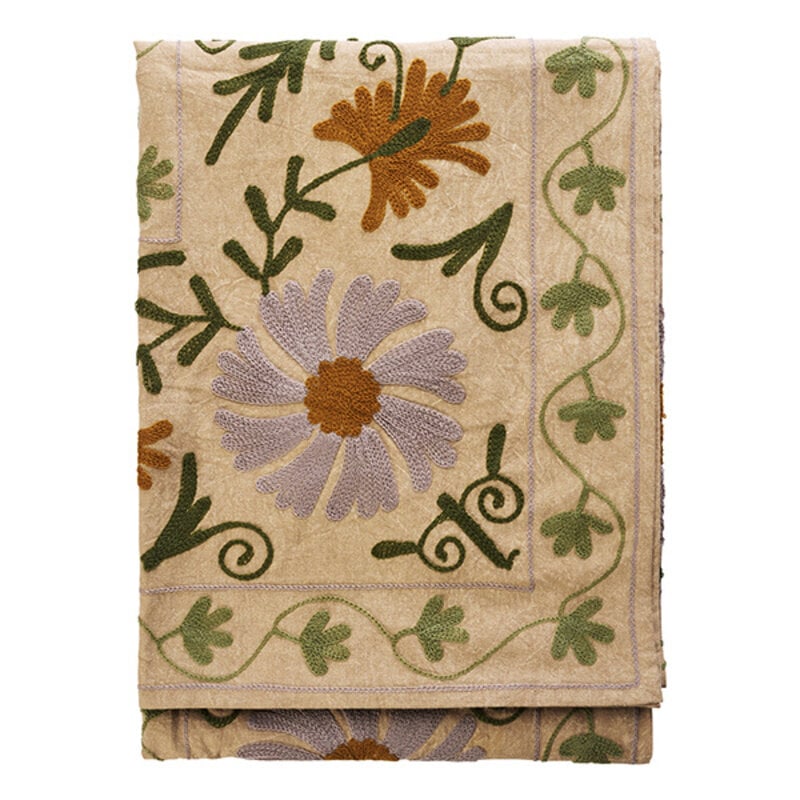 Madam Stoltz-collectie Suzani geborduurde katoenen plaid Oudroze, steen, pompoen, groen