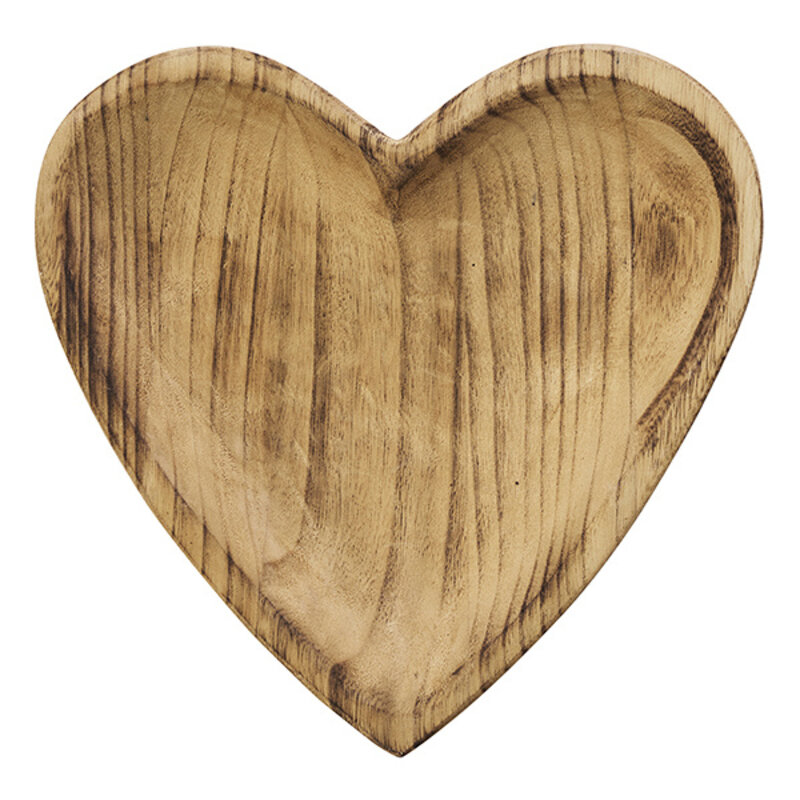 Madam Stoltz-collectie Wooden heart tray Dark natural