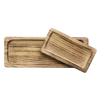 Madam Stoltz Rechthoekige houten dienbladen set v. 2 Donker naturel