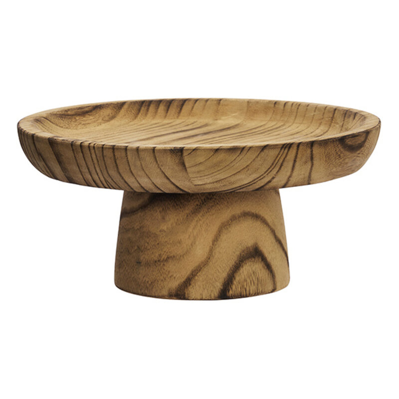 Madam Stoltz-collectie Houten schaal op voet Donker naturel