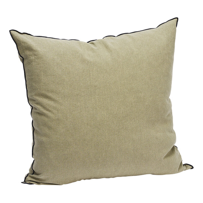 Madam Stoltz-collectie Linnen kussenhoes Khaki, zwart