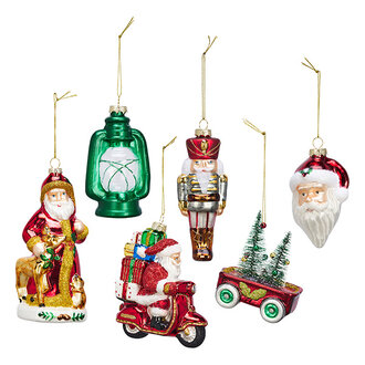 Madam Stoltz Glazen kersthangers multicolor - set v 6