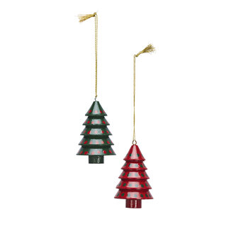 Madam Stoltz Handbeschilderde houten kerstbomen - set v 2 - Groen, rood