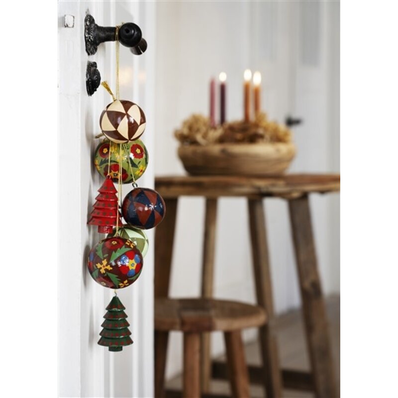 Madam Stoltz-collectie Hand painted wooden christmas trees - set 2 -  Green, red