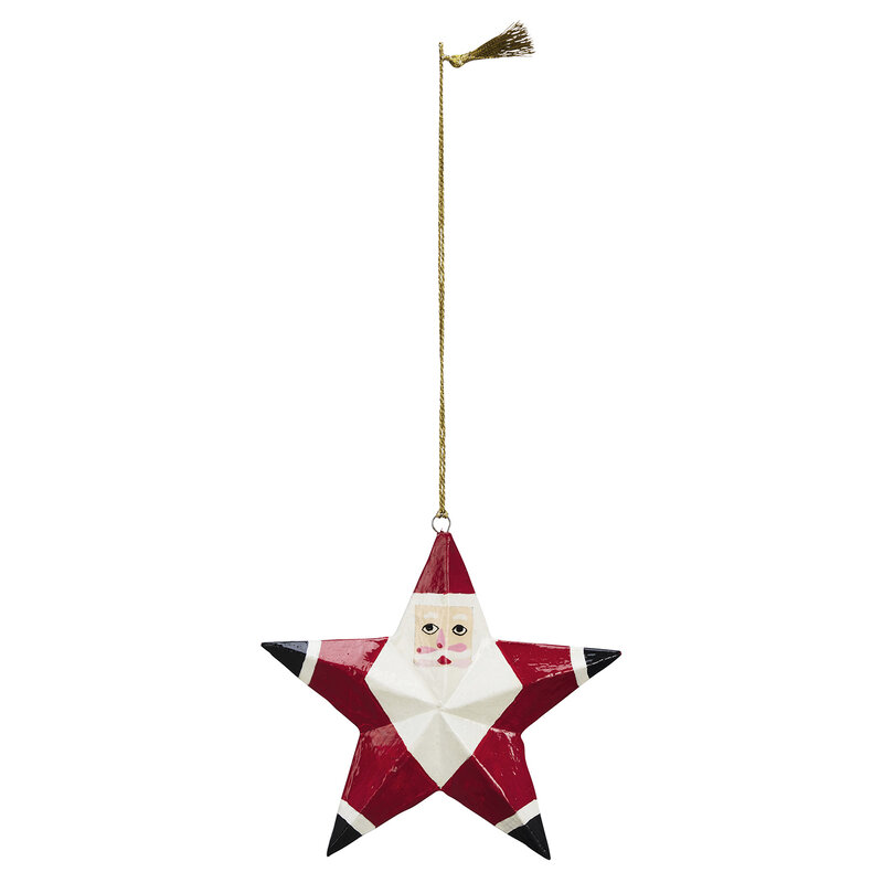 Madam Stoltz-collectie Handbeschilderde houten Kerstman hanger Rood, gebroken wit, zwart