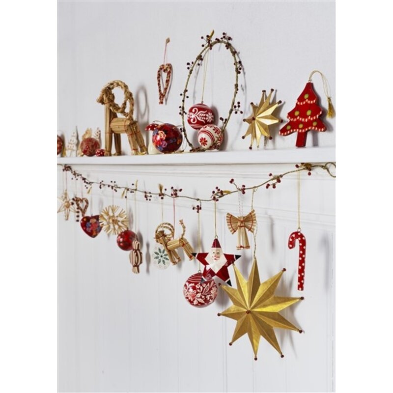 Madam Stoltz-collectie Handbeschilderde houten Kerstman hanger Rood, gebroken wit, zwart