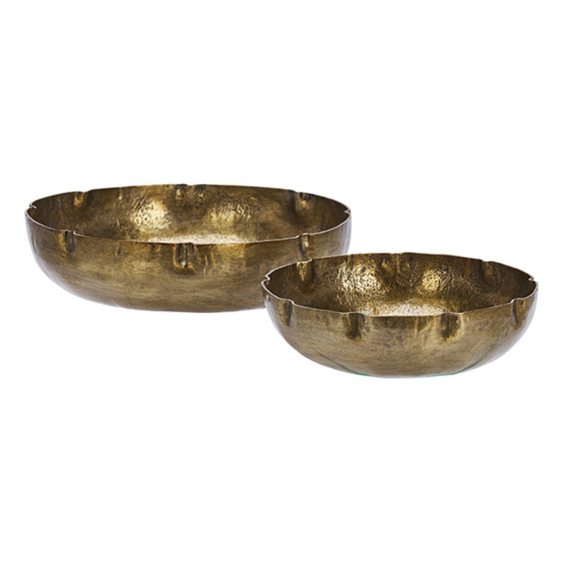 Madam Stoltz-collectie Hand hammered aluminium bowls - set 2 -  Ant.brass