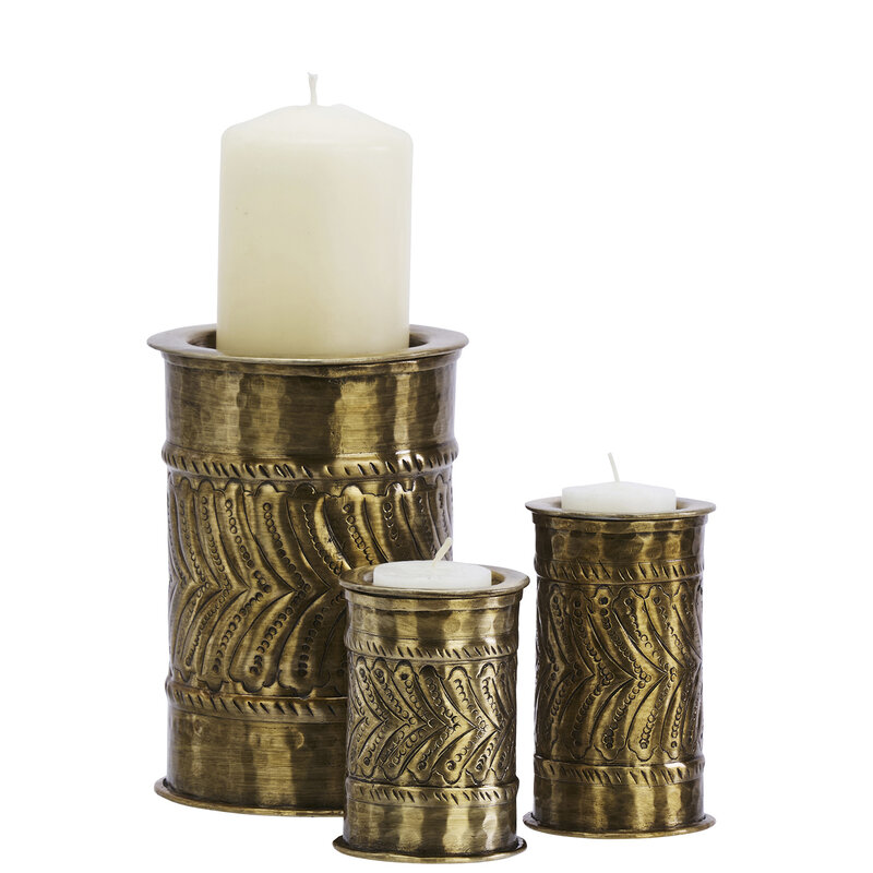 Madam Stoltz-collectie Aluminium kaarsenstandaards - set v 3 - Ant.messing