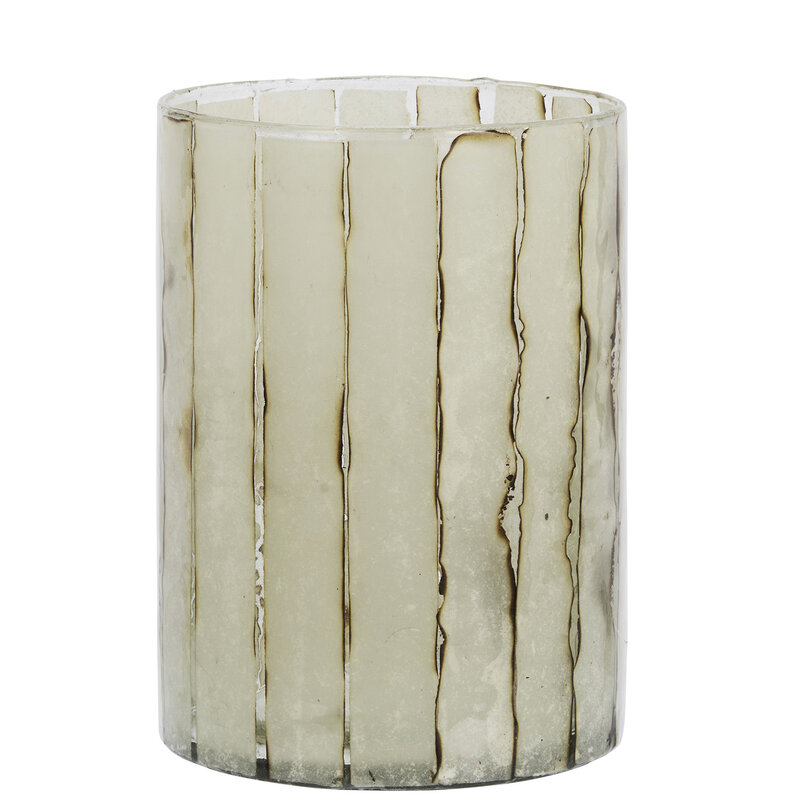 Madam Stoltz-collectie Gestreepte glazen waxinelichthouder Gebroken wit, bruin, helder 14x20 cm