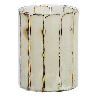 Madam Stoltz Striped glass votive Off white, burnt brown, clear 10x13 cm