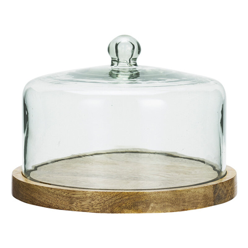 Madam Stoltz-collectie Glazen stolp met hout Helder, naturel