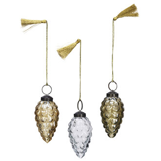 Madam Stoltz Glazen dennenappels - set v 3 - Amber, rook, helder