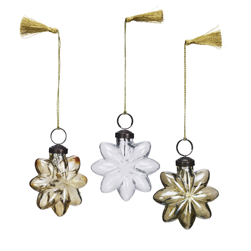 Madam Stoltz-collectie Glazen sterren - set v 3 - Amber, rook, helder