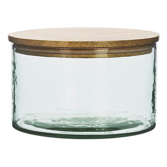 Madam Stoltz Glass jar w/ wooden lid Clear, natural 20x13 cm