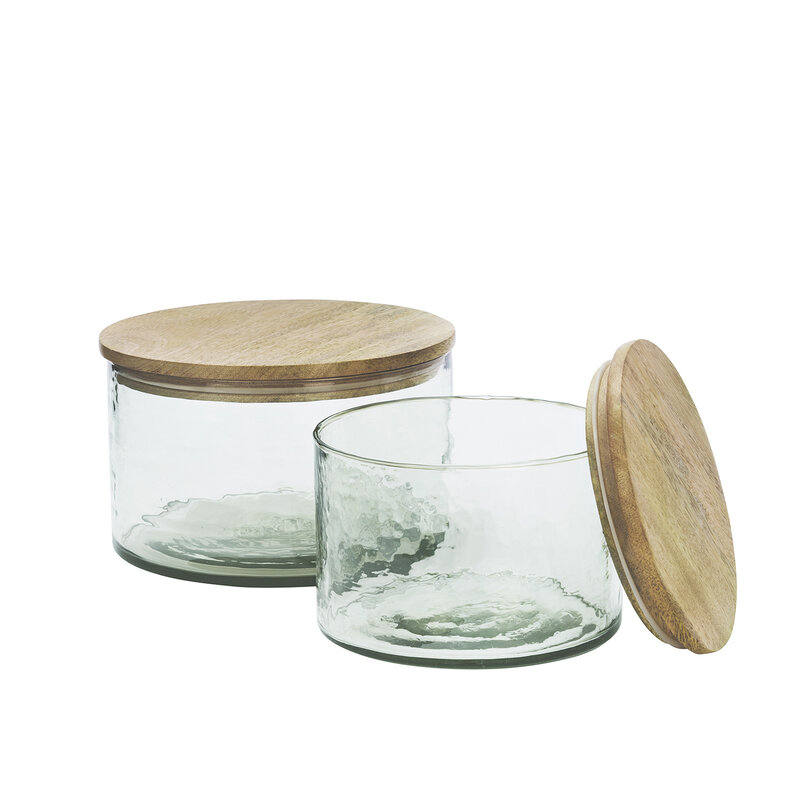 Madam Stoltz-collectie Glass jar w/ wooden lid Clear, natural 20x13 cm