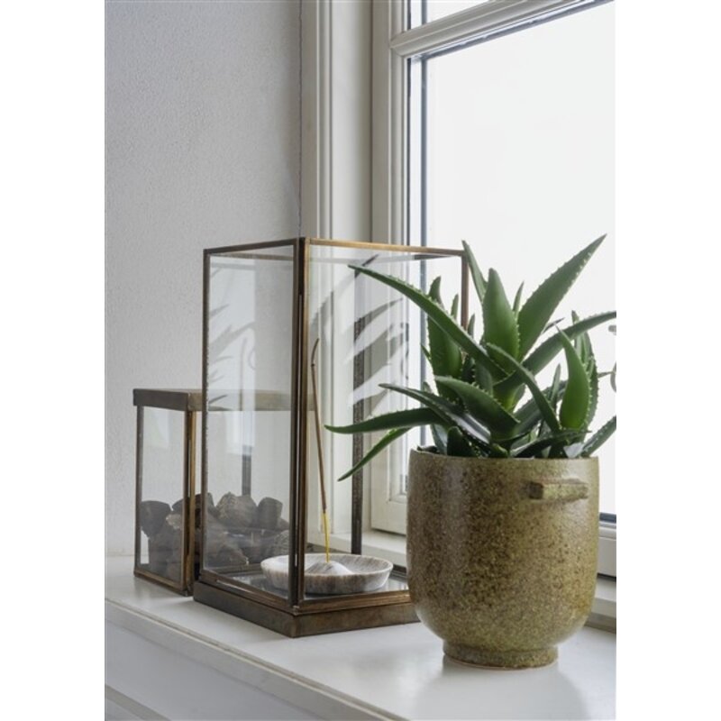 Madam Stoltz-collectie Stoneware flower pot Olive 13,5x14 cm