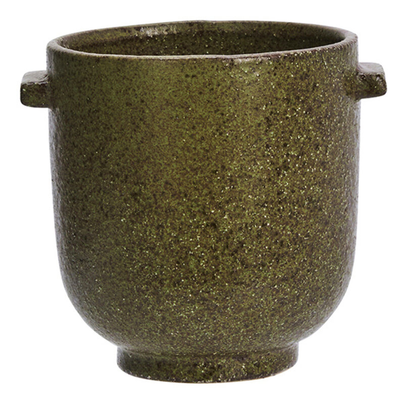 Madam Stoltz-collectie Stoneware flower pot Olive 13,5x14 cm