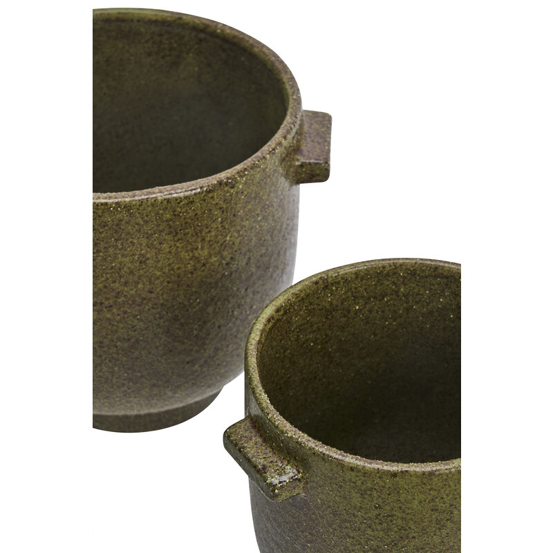 Madam Stoltz-collectie Stoneware flower pot Olive 13,5x14 cm
