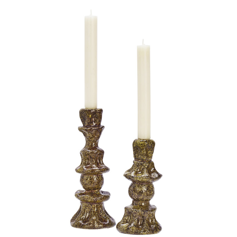 Madam Stoltz-collectie kandelaar - set v 2 - van aardewerk Mosterd